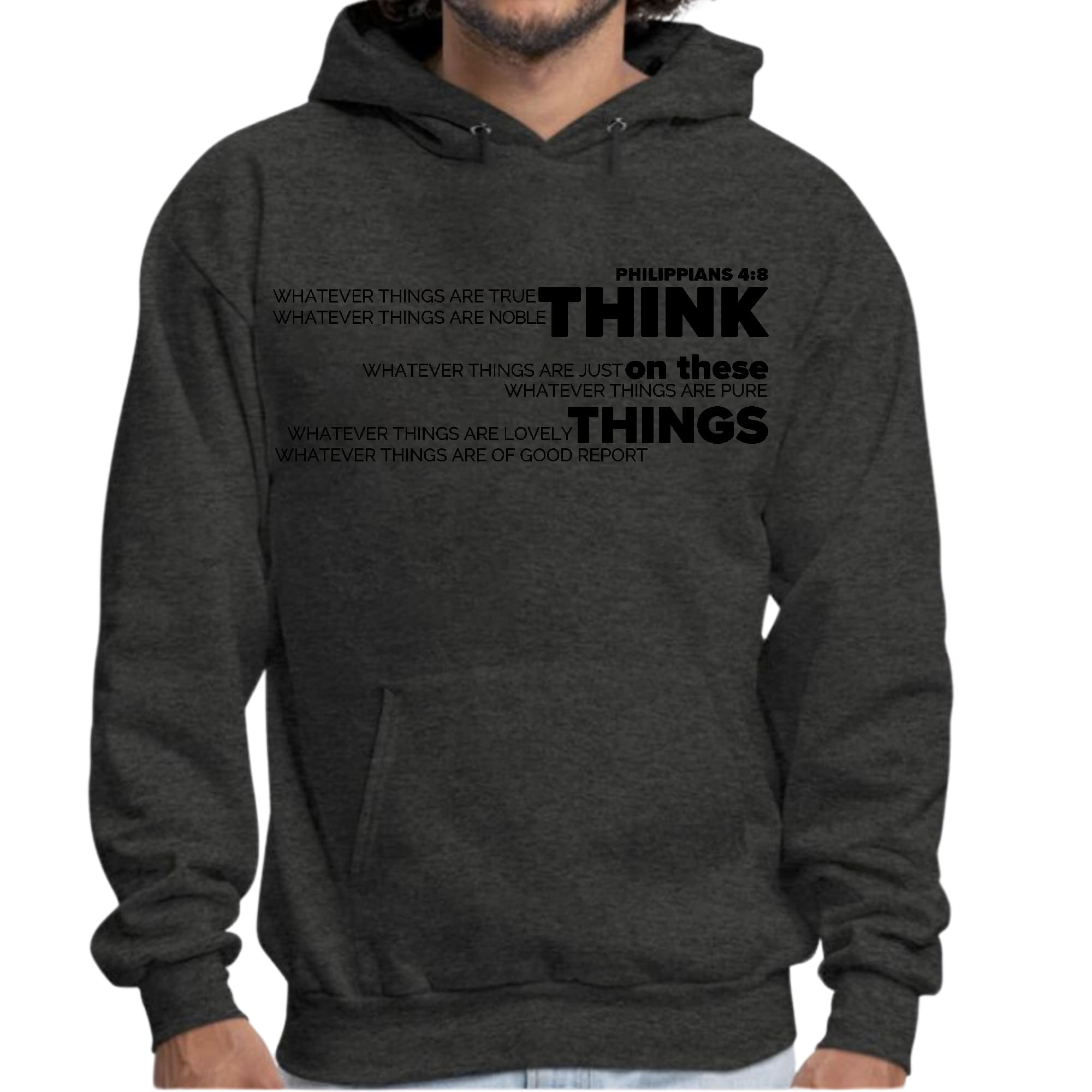 Mens Graphic Hoodie Think on these Things Black Illustration