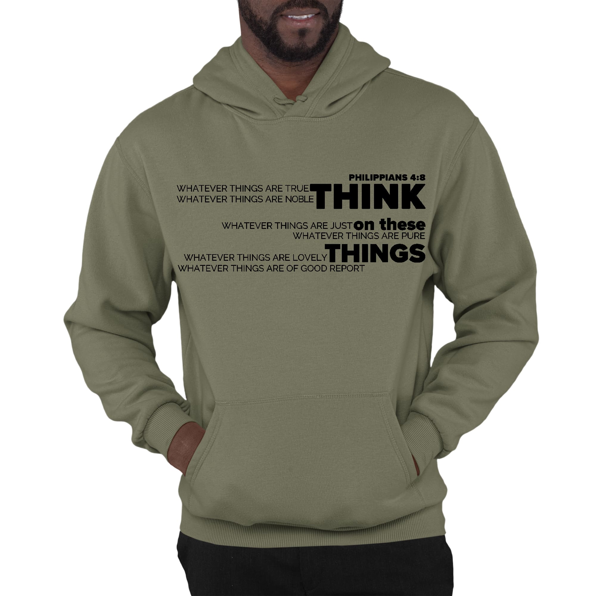 Mens Graphic Hoodie Think on these Things Black Illustration