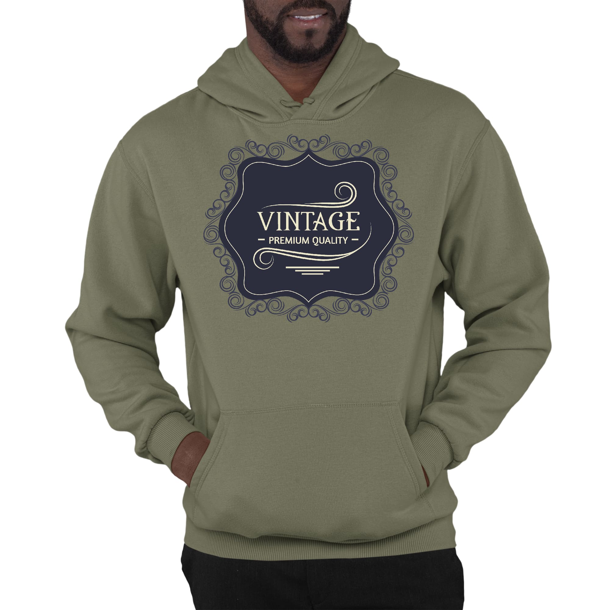 Mens Graphic Hoodie Vintage Premium Quality Black Beige Illustration