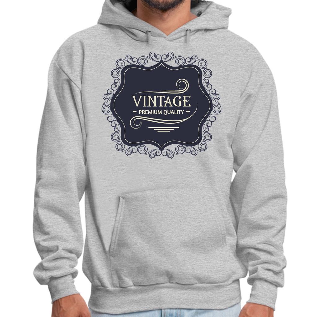 Mens Graphic Hoodie Vintage Premium Quality Black Beige Illustration