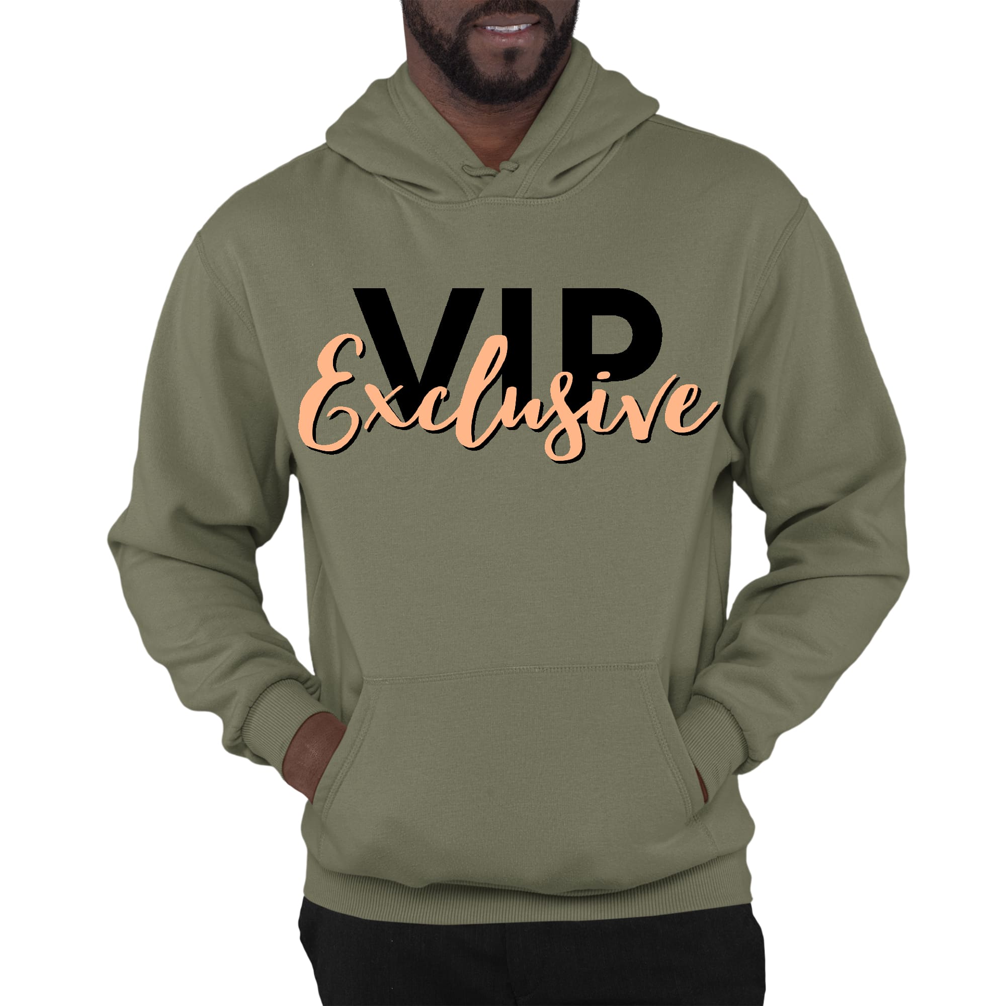 Mens Graphic Hoodie Vip Exclusive Black and Beige - Affirmation