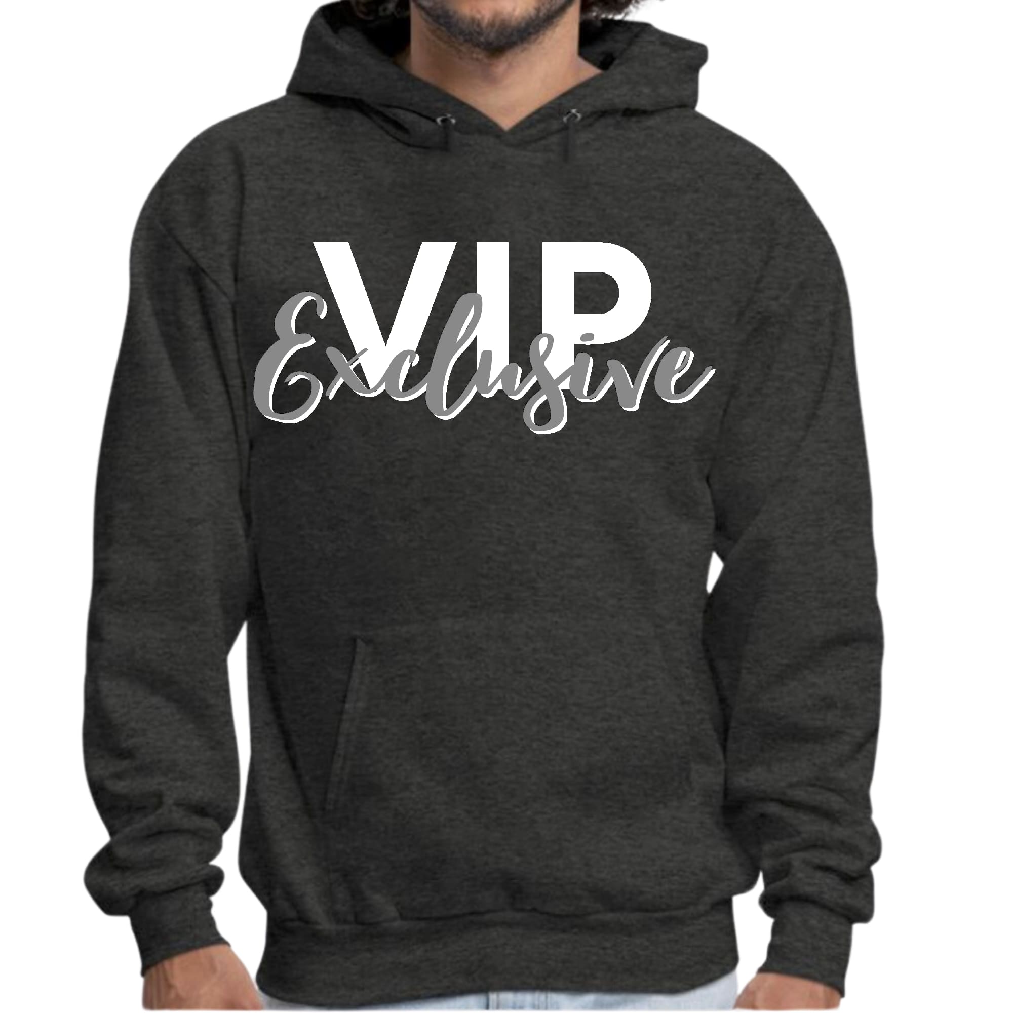 Mens Graphic Hoodie Vip Exclusive Grey and White - Affirmation