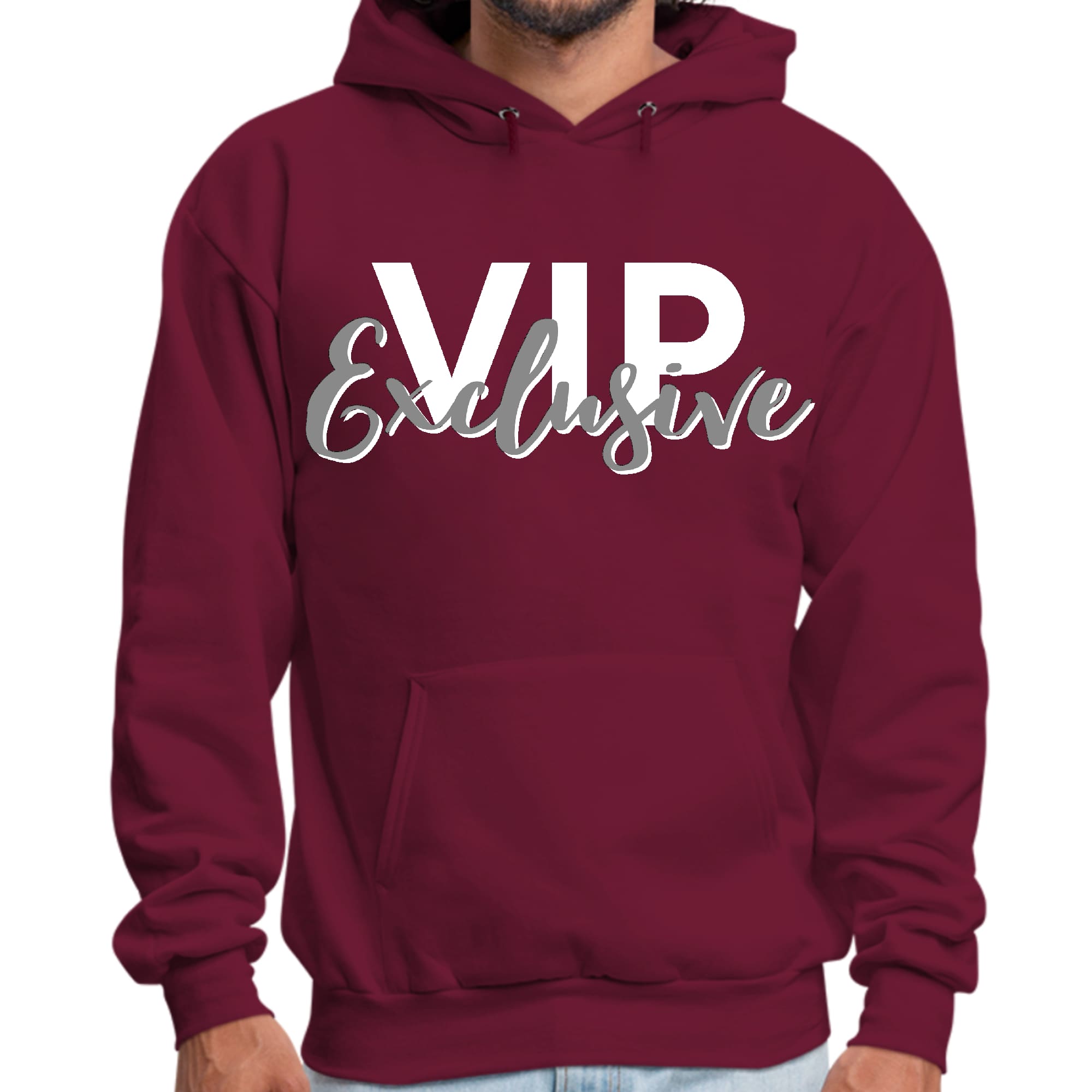 Mens Graphic Hoodie Vip Exclusive Grey and White - Affirmation