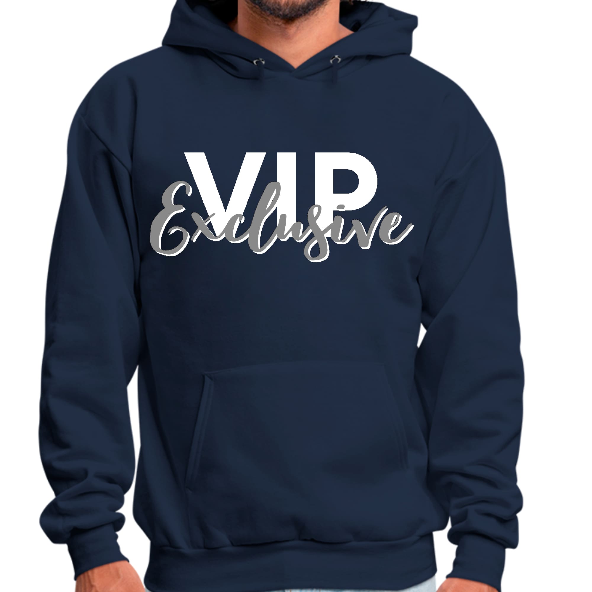 Mens Graphic Hoodie Vip Exclusive Grey and White - Affirmation