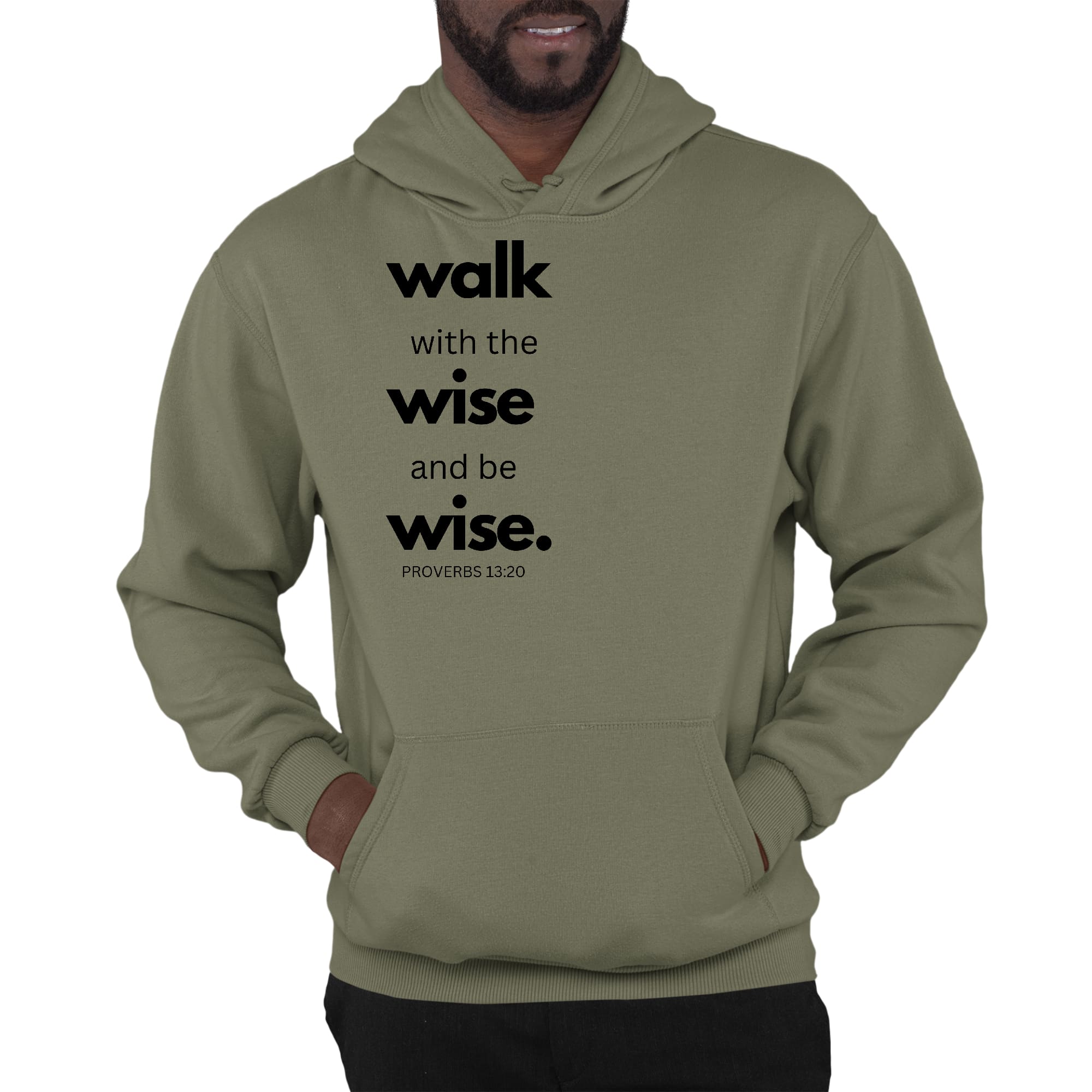 Mens Graphic Hoodie Walk with the Wise and be Wise Black Illustration