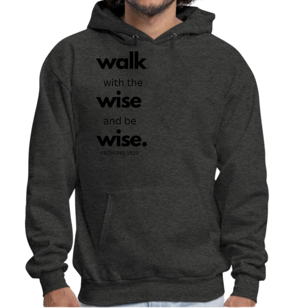 Mens Graphic Hoodie Walk with the Wise and be Wise Black Illustration