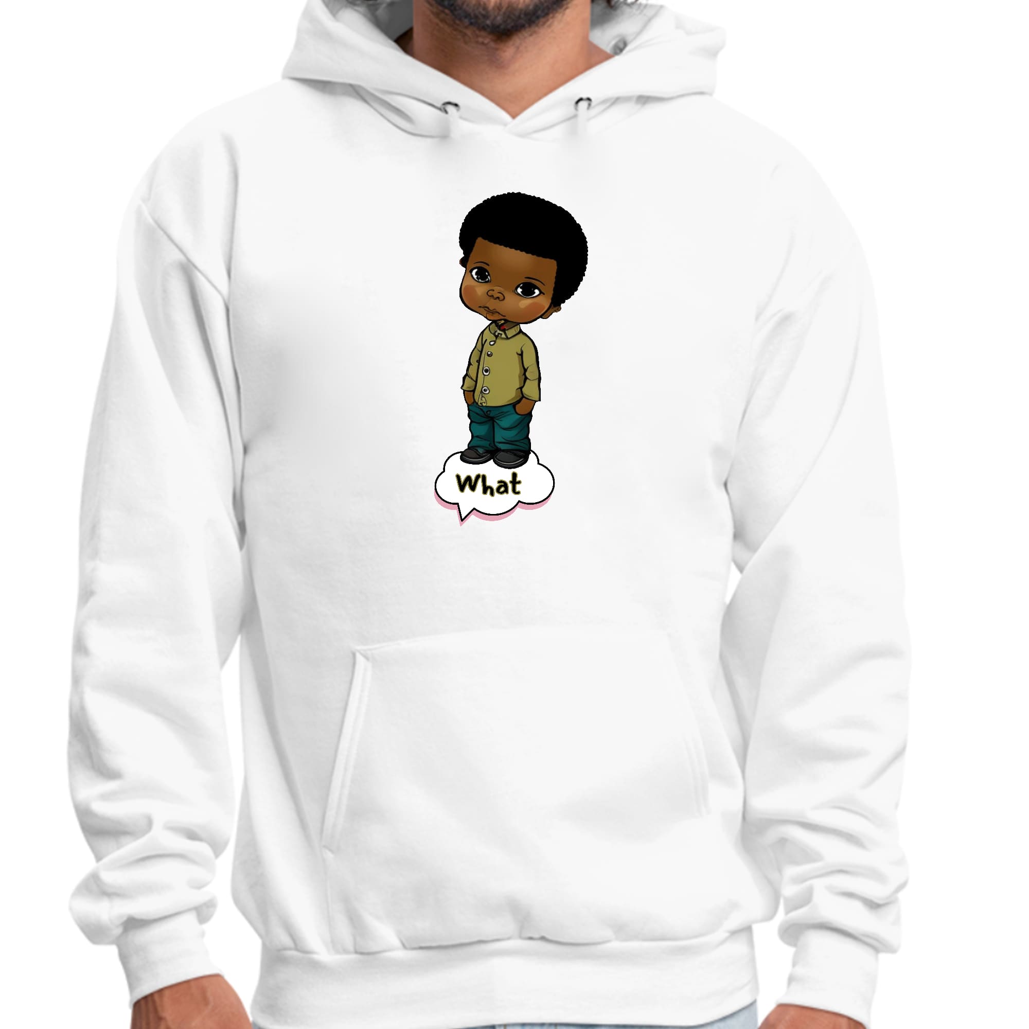 Mens Graphic Hoodie what - African American Boy Illustration Art