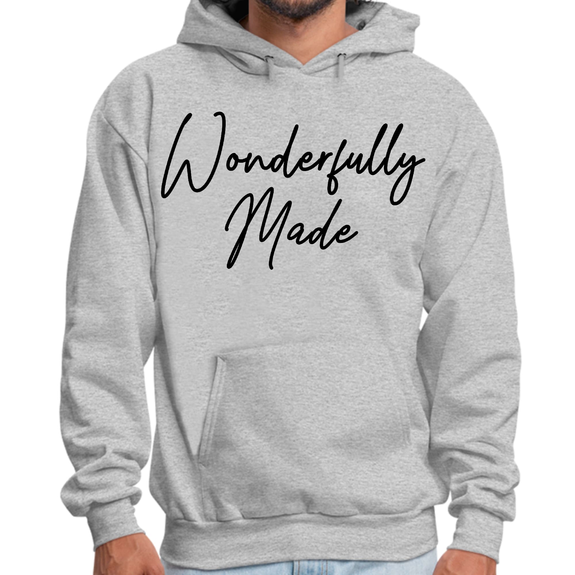 Mens Graphic Hoodie Wonderfully Made Black Illustration