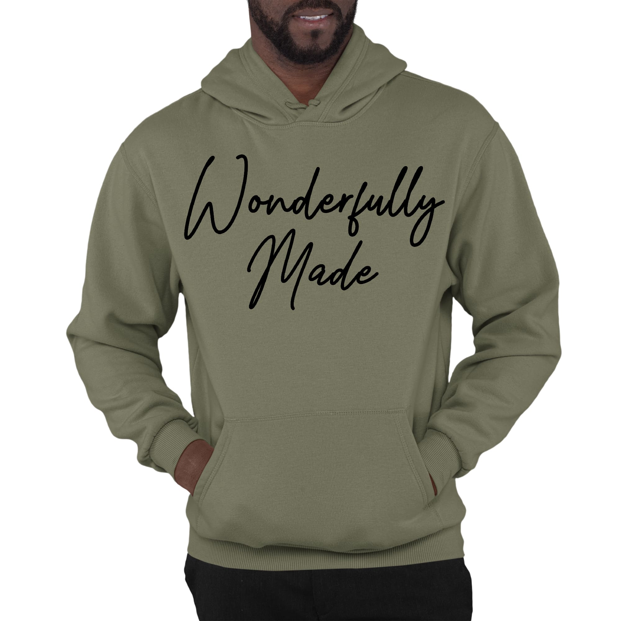 Mens Graphic Hoodie Wonderfully Made Black Illustration