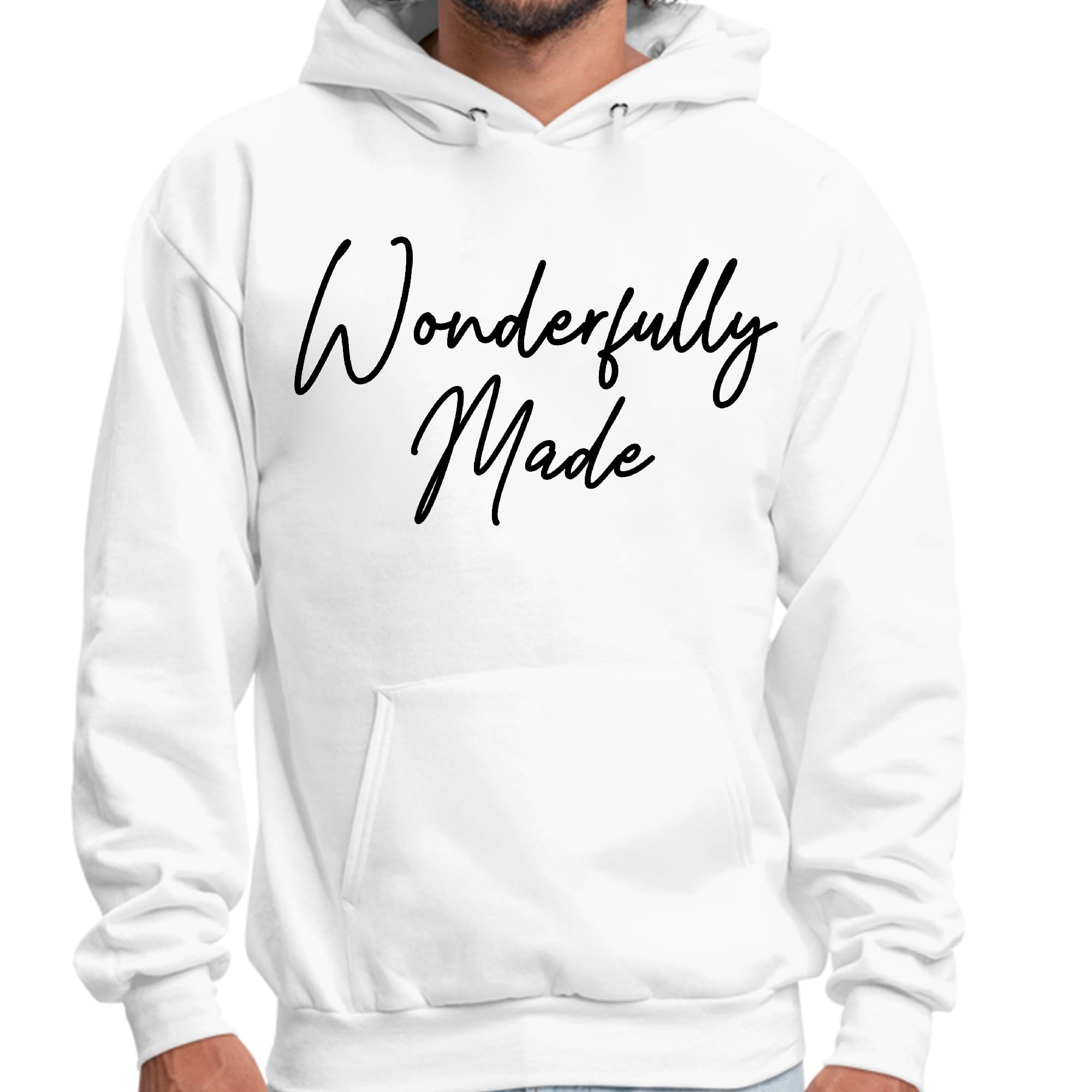 Mens Graphic Hoodie Wonderfully Made Black Illustration