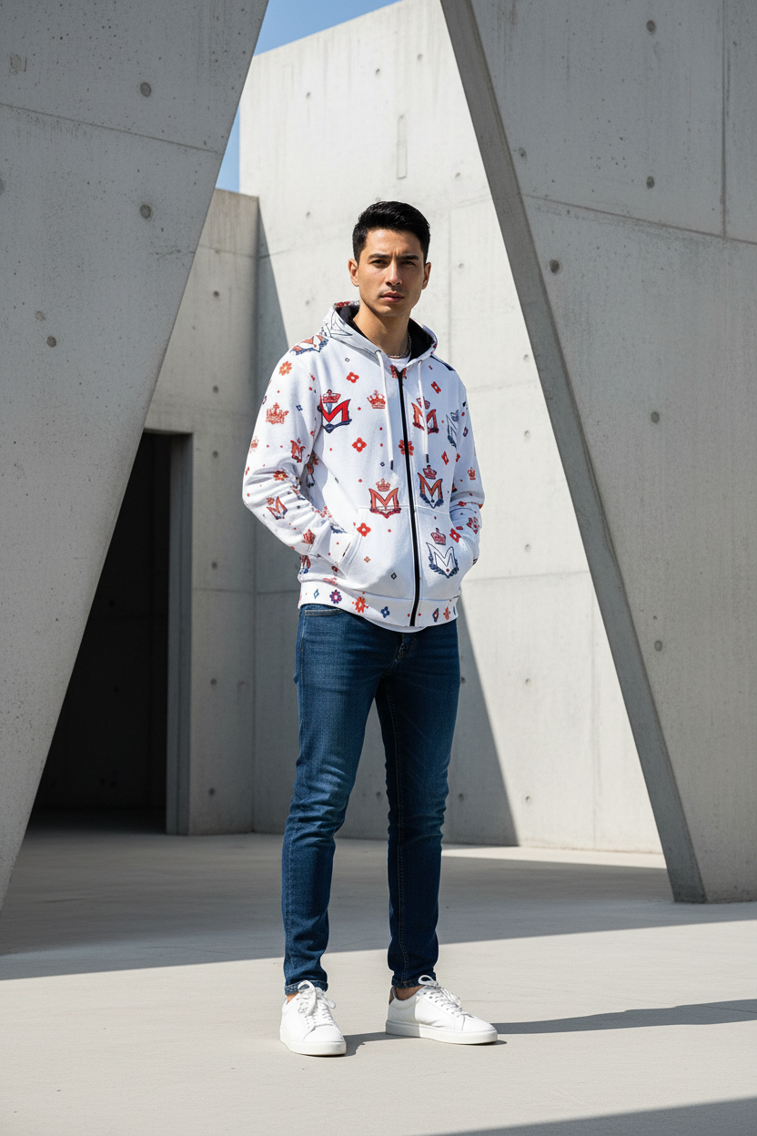 Men's Hoodie MUNSIEUR All-Over Print Men's Heavy Fleece Zip Up "Ameri-Cup"