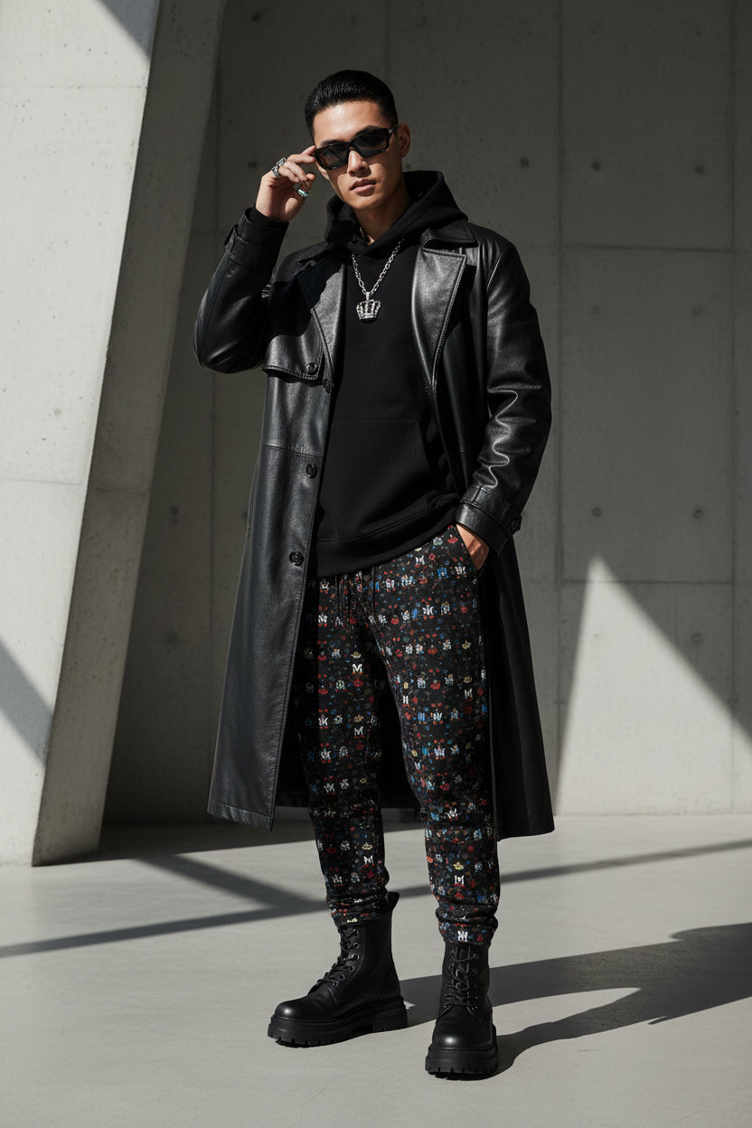 Men's Joggers MUNSIEUR All-Over Print Knitted Fleece "Coolie"