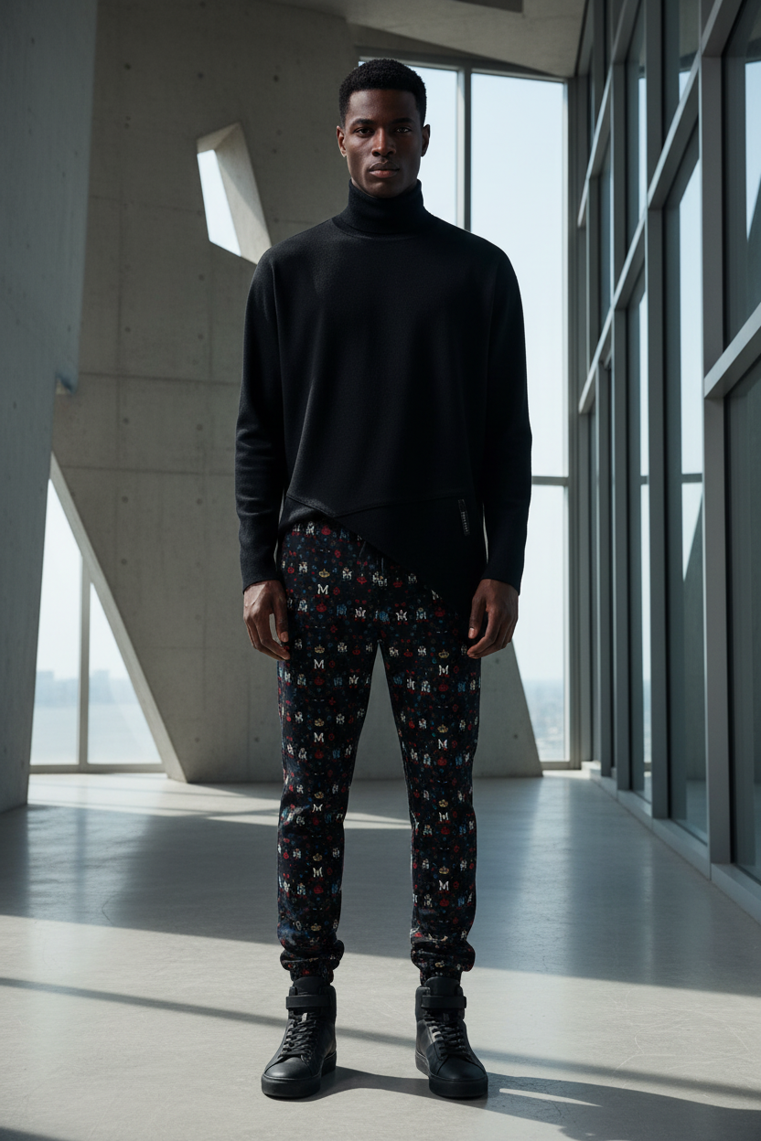 Men's Joggers MUNSIEUR All-Over Print Knitted Fleece "Coolie"
