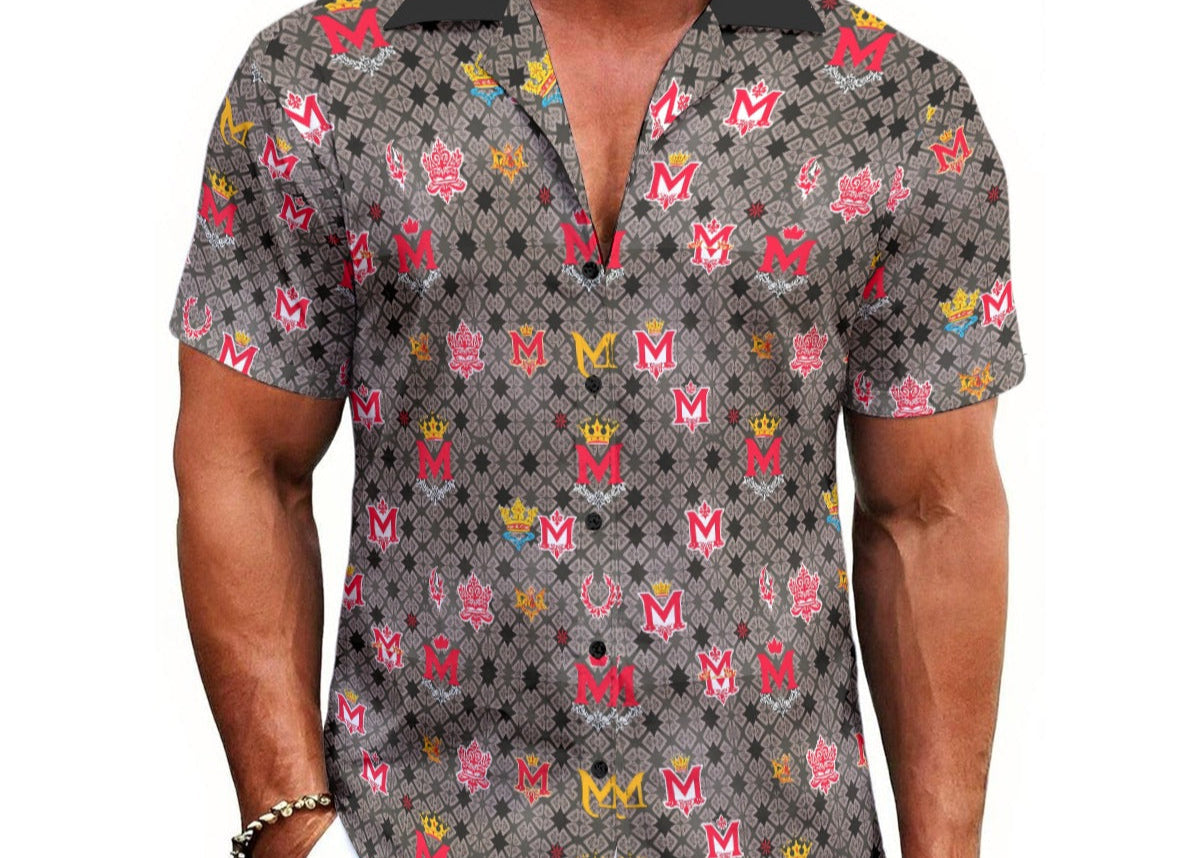 Munsieur Men's Lightweight Hawaiian Tee with Bold Pattern
