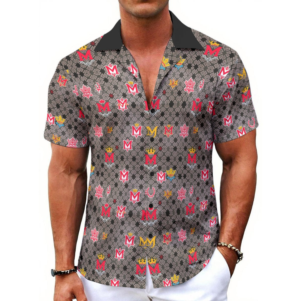 Munsieur Men's Lightweight Hawaiian Tee with Bold Pattern