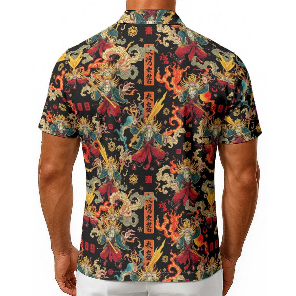 Munsieur Men's Lightweight Hawaiian Tee with Bold Dragon Print