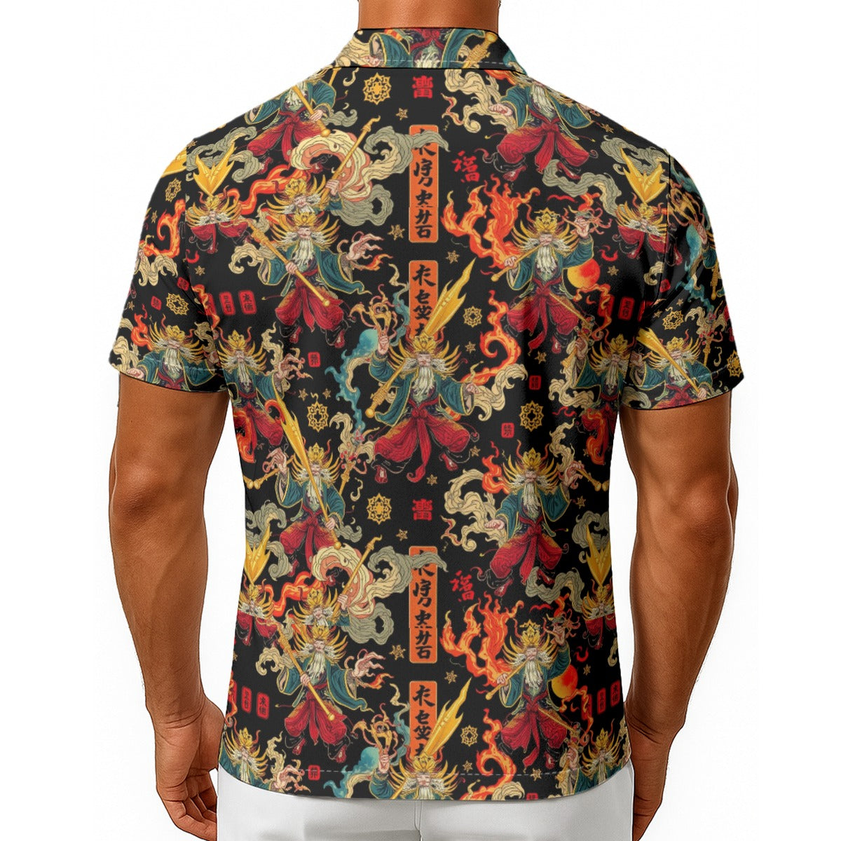Munsieur Men's Lightweight Hawaiian Tee with Bold Dragon Print
