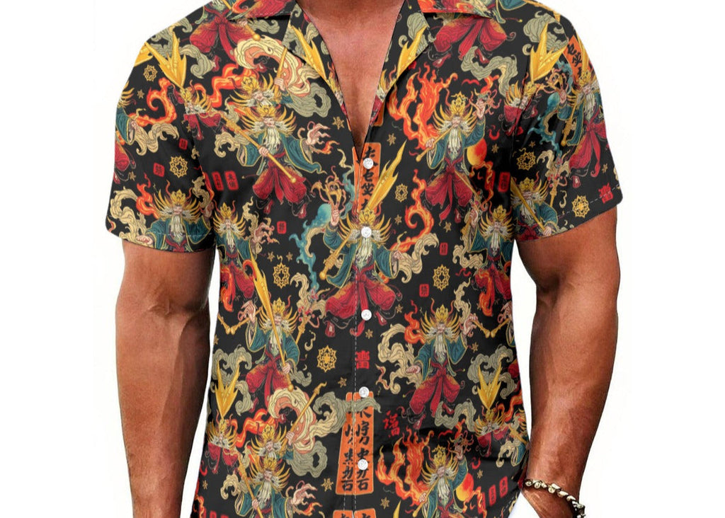 Munsieur Men's Lightweight Hawaiian Tee with Bold Dragon Print