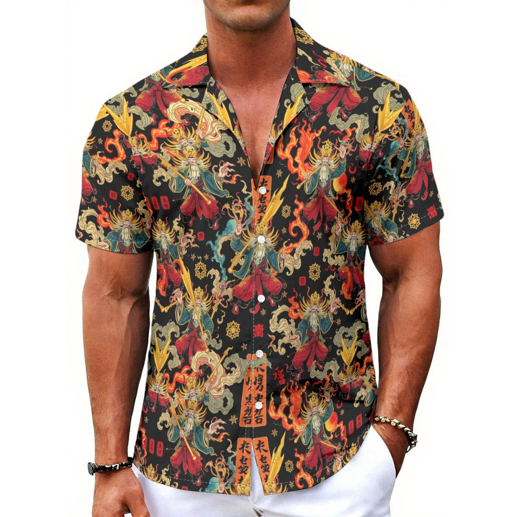 Munsieur Men's Lightweight Hawaiian Tee with Bold Dragon Print