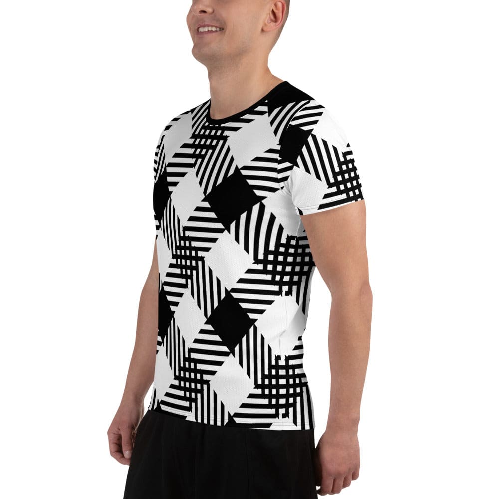 Mens Performance Sport T-shirt - Black and White Plaid Print