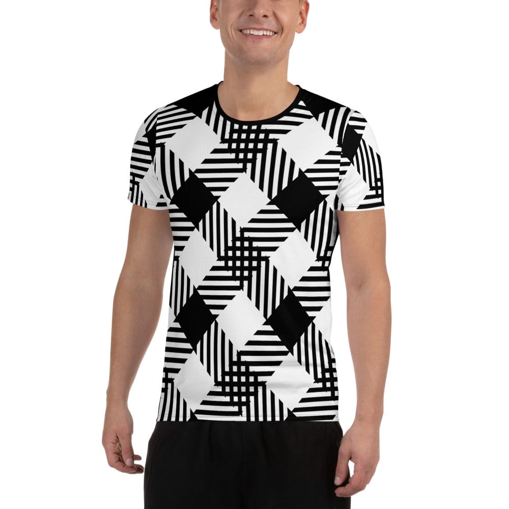 Mens Performance Sport T-shirt - Black and White Plaid Print