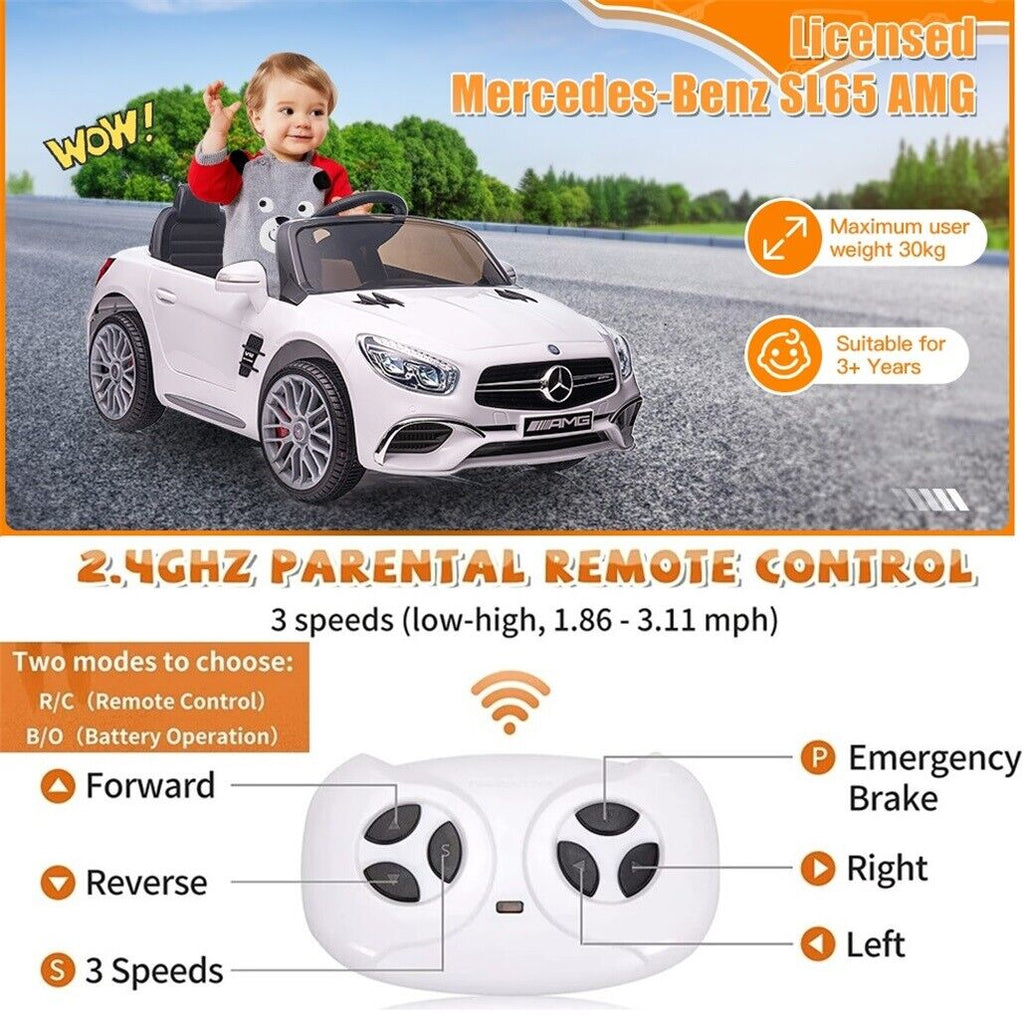 Licensed Mercedes Benz SL65 AMG Electric Ride-On Car for Kids with Remote Control and LED Lights - 12V