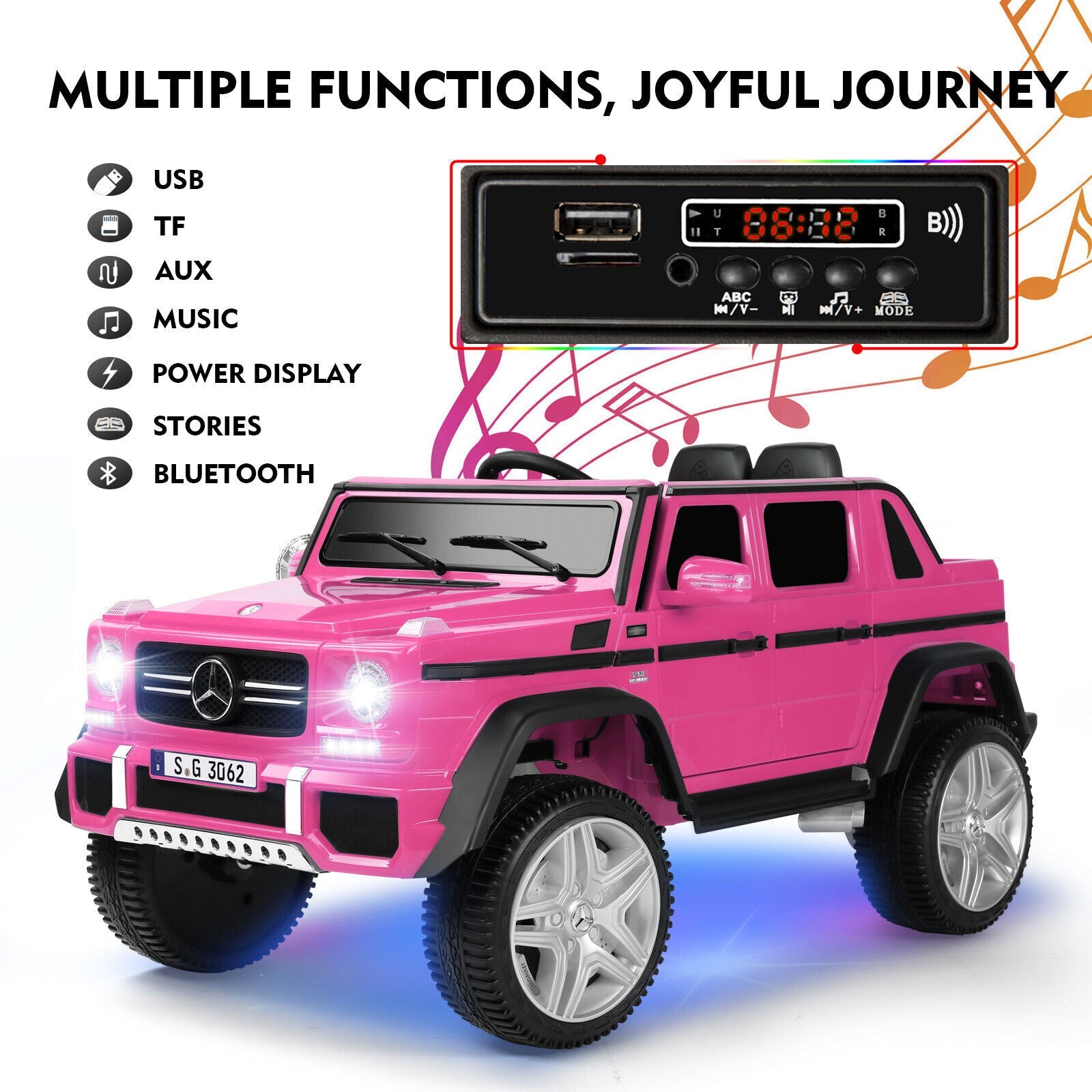 Mercedes-Benz Electric Ride On Car for Kids - 3 Speeds, LED Lights, Bluetooth, and Remote Control