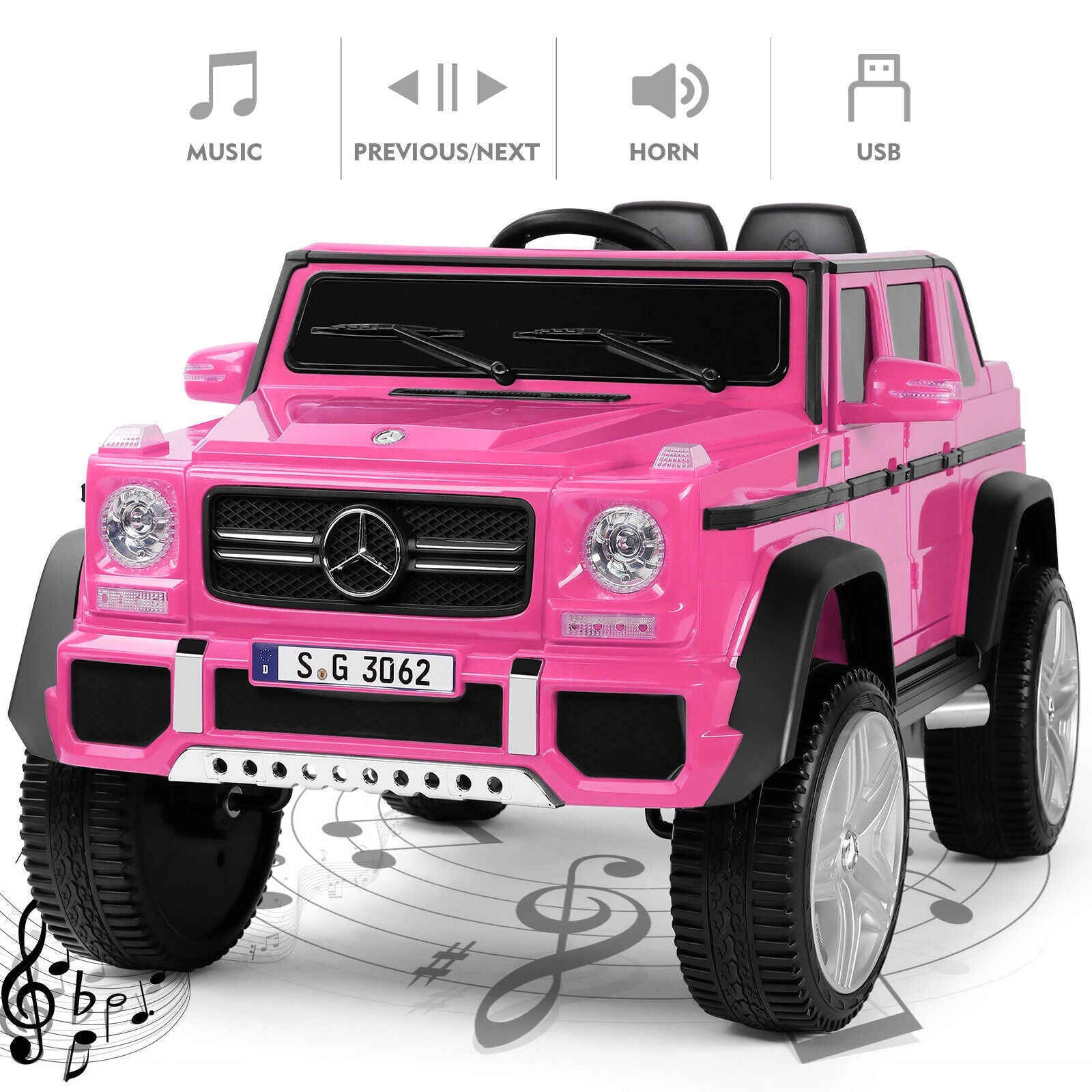 Mercedes-Benz Electric Ride-On Car for Kids with 3 Speeds, LED Lights, and RC Control - Pink