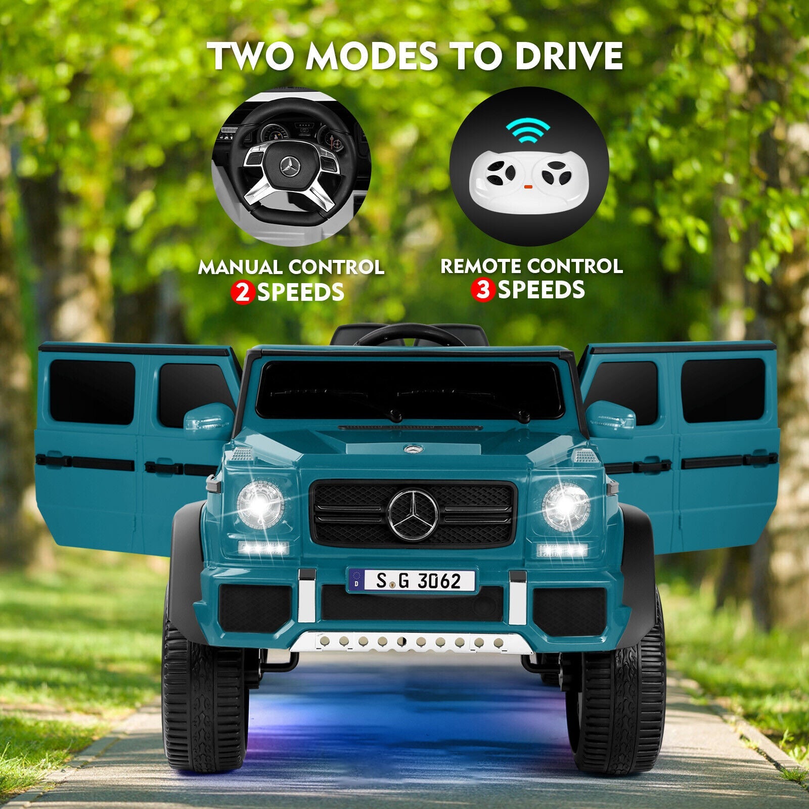 Mercedes-Benz Toy Truck Ride-On Car for Kids with LED Lights, Music, and Remote Control - 12V Blue Battery Powered