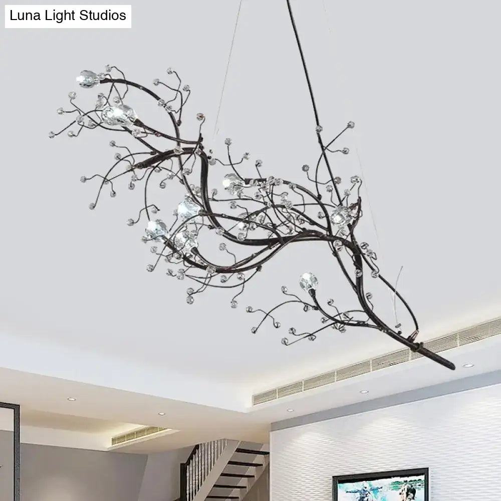 Metallic gold branch chandelier with crystal bead dining room light