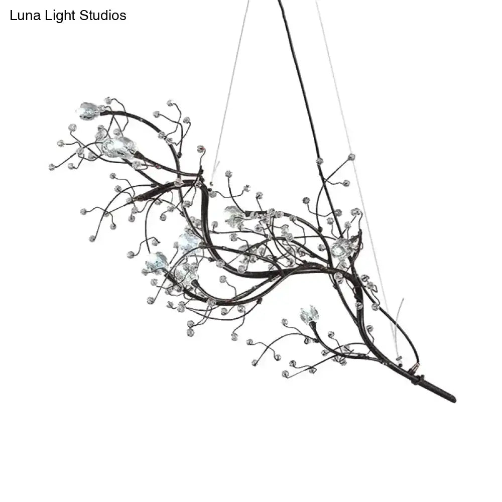 Metallic gold branch chandelier with crystal bead dining room light