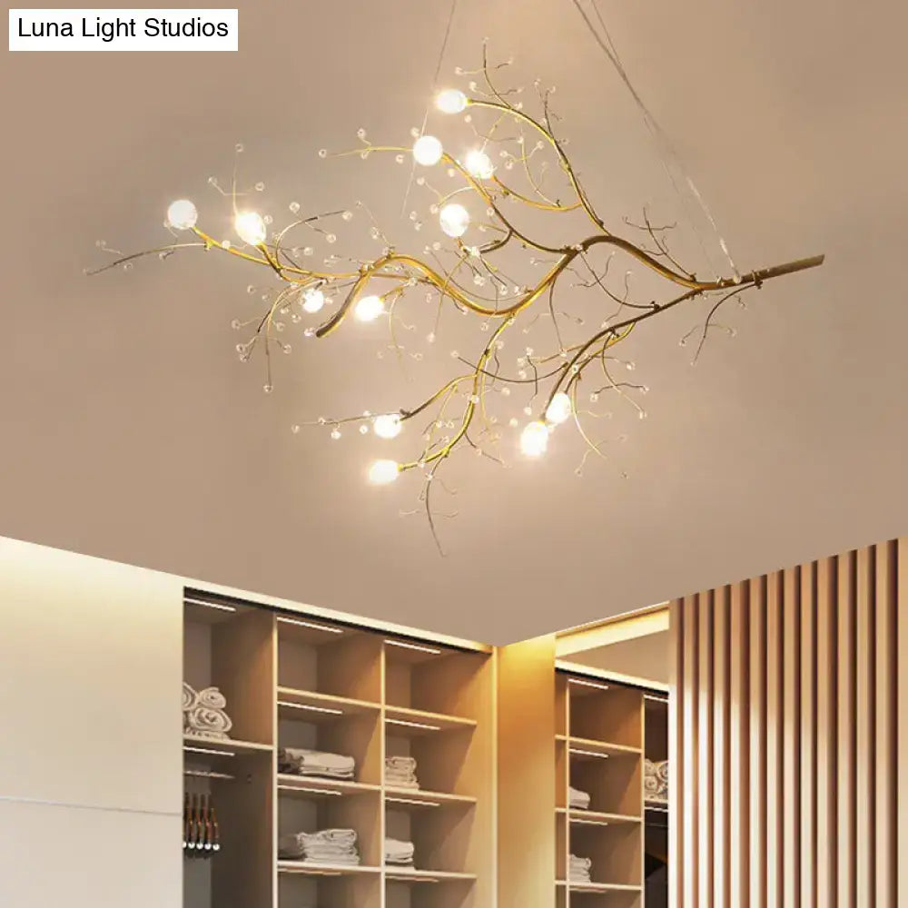 Metallic gold branch chandelier with crystal bead dining room light