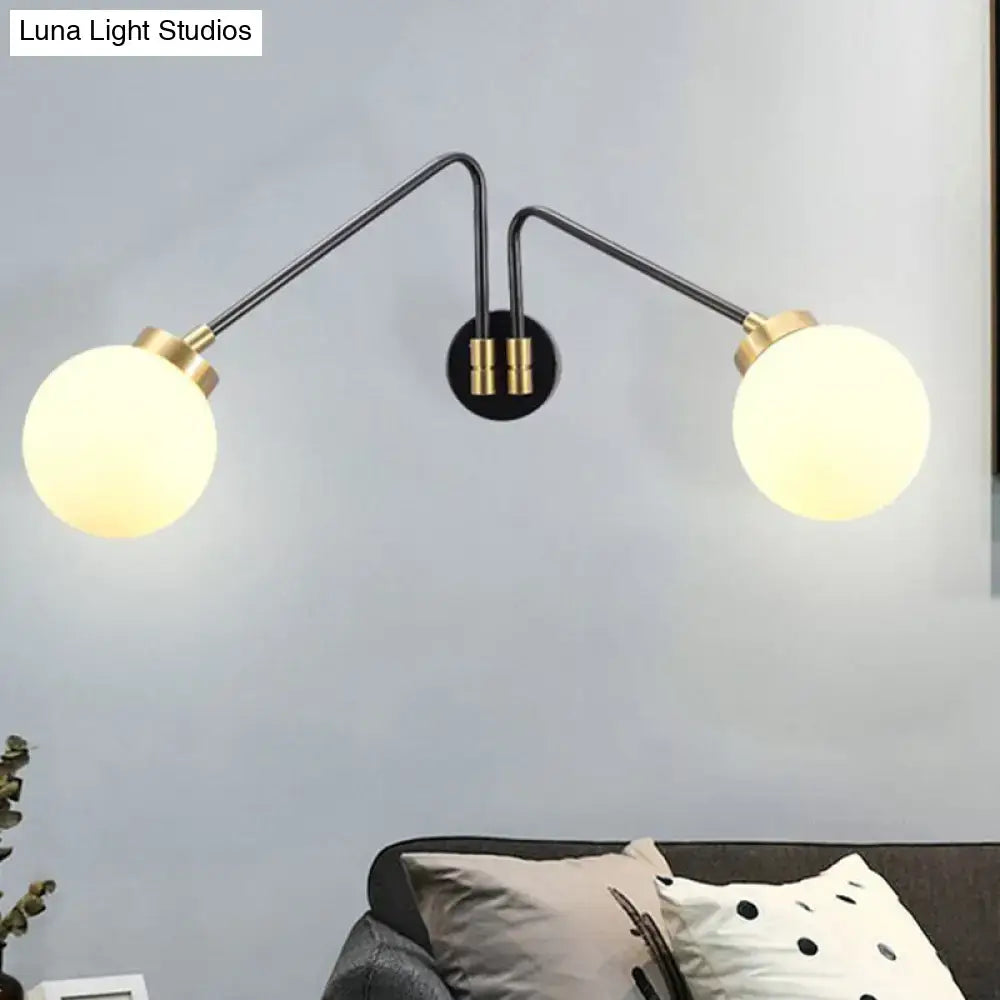 Mid century black & brass opal glass sconce bedroom e26 e27 light