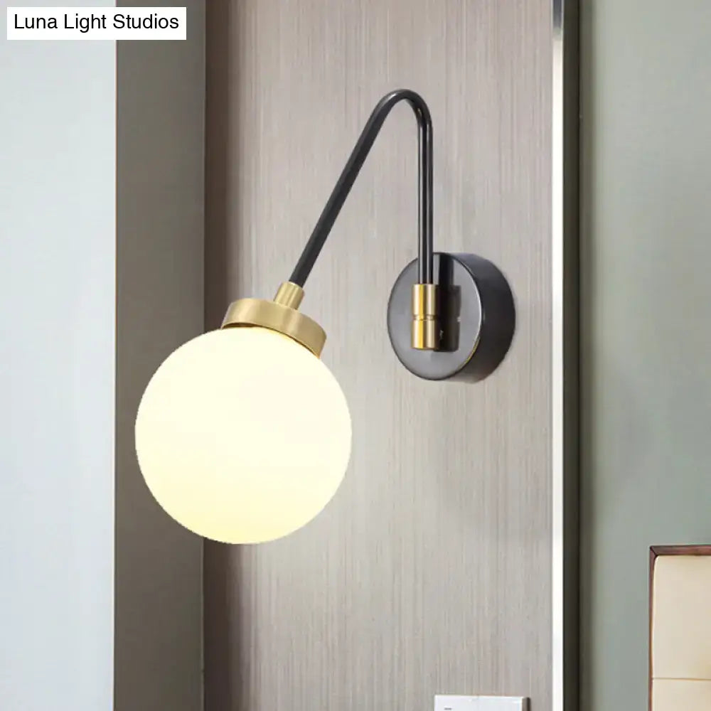 Mid century black & brass opal glass sconce bedroom e26 e27 light