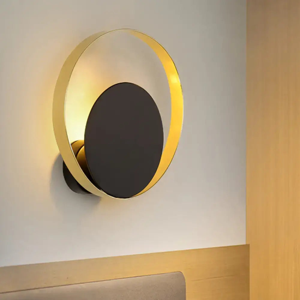Mid century black & gold circle sconce – bedroom wall light