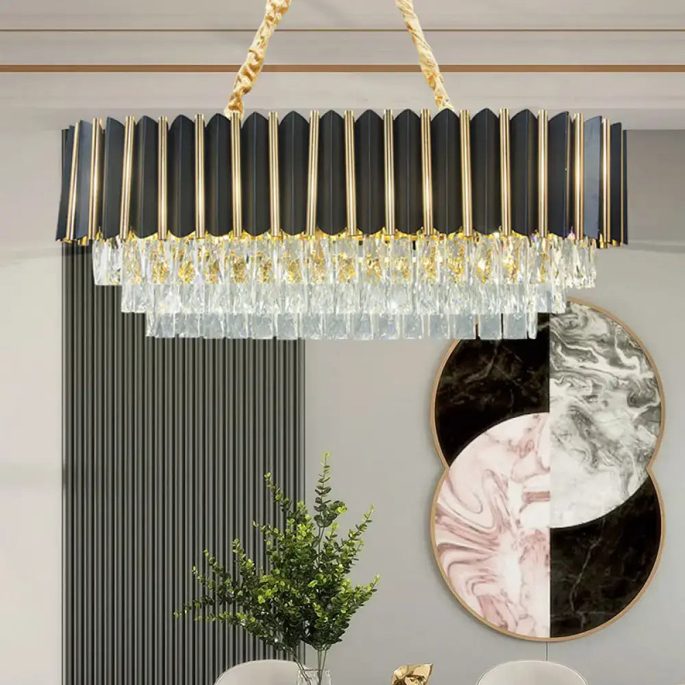Mid century black & gold crystal island pendant dining room light fixture