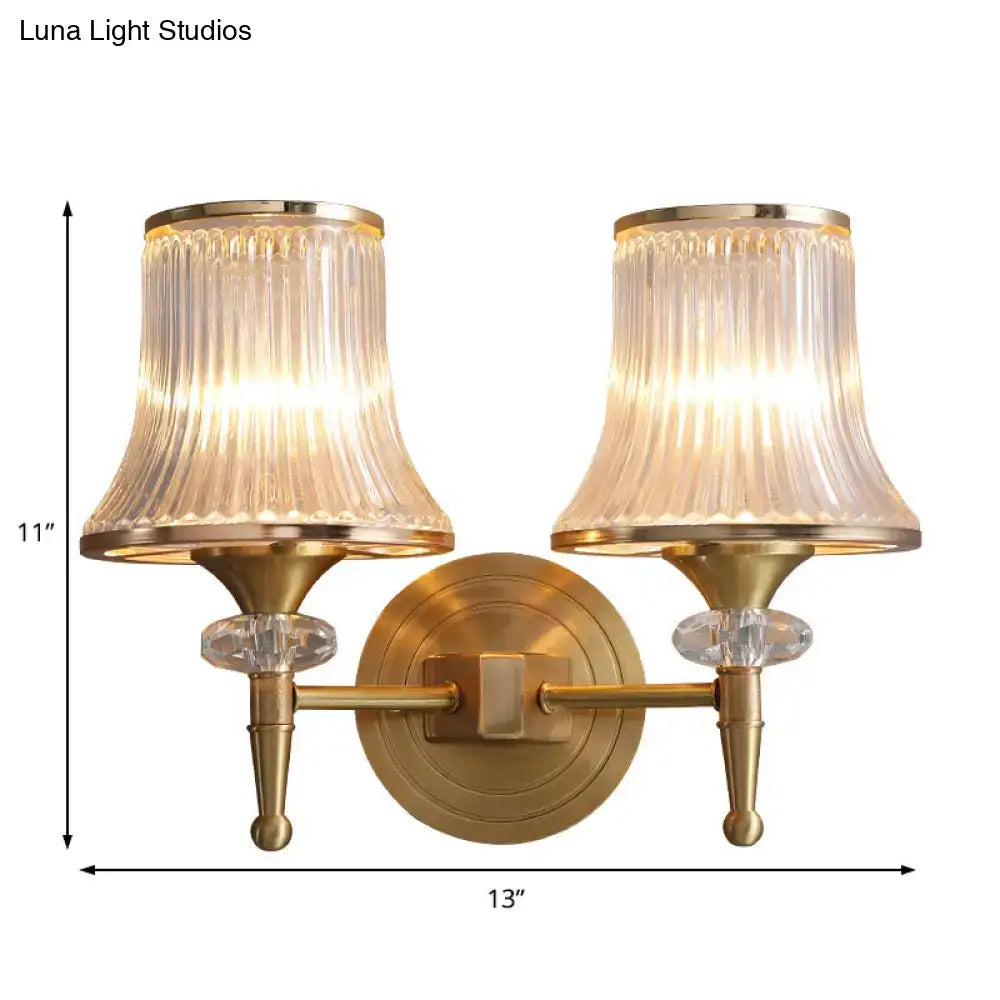 Mid-century brass crystal ribbed wall mounted lamp living room