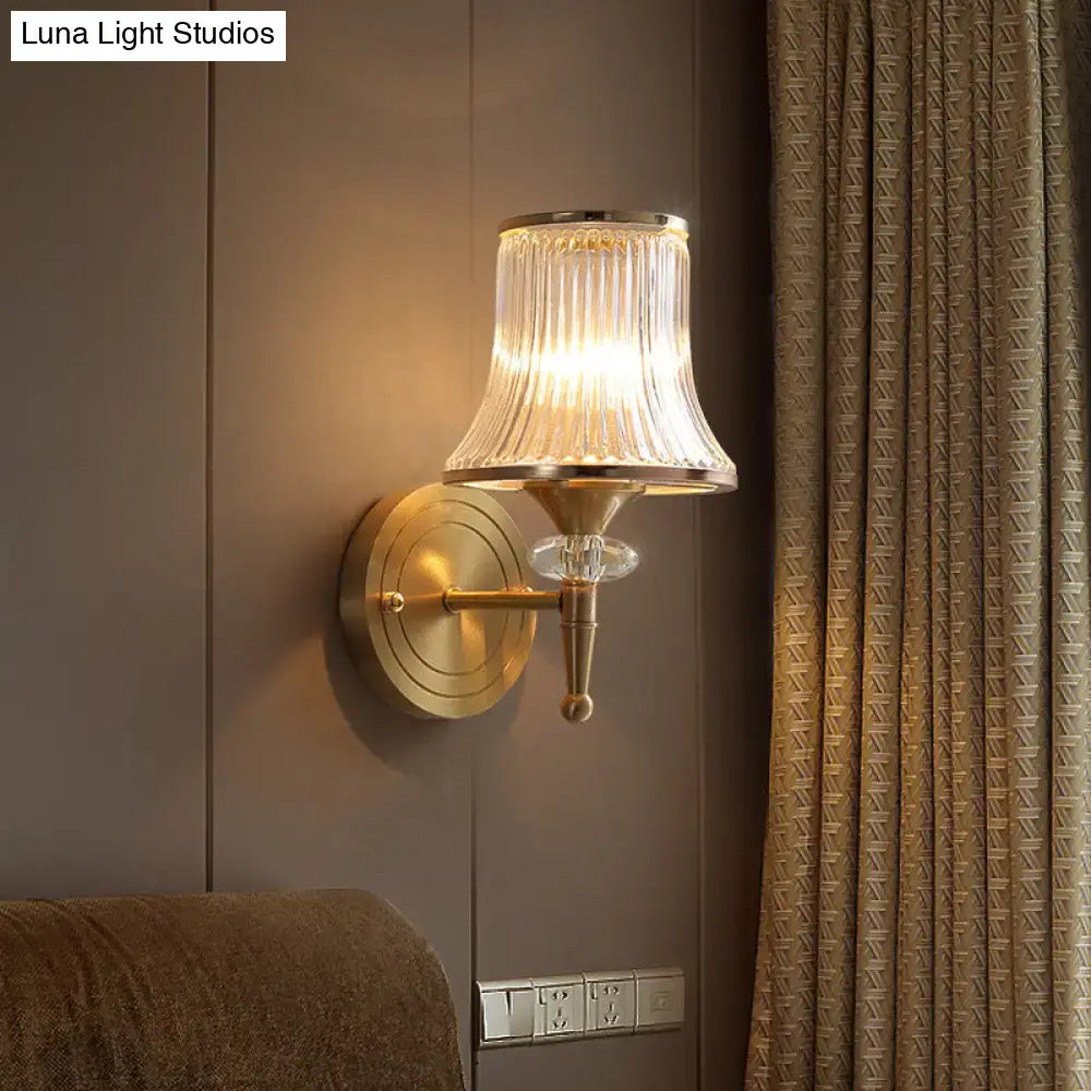 Mid-century brass crystal ribbed wall mounted lamp living room