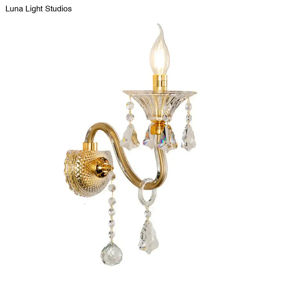 Mid-century brass crystal shade wall mounted sconce bedroom light