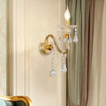 Mid-century brass crystal shade wall mounted sconce bedroom light