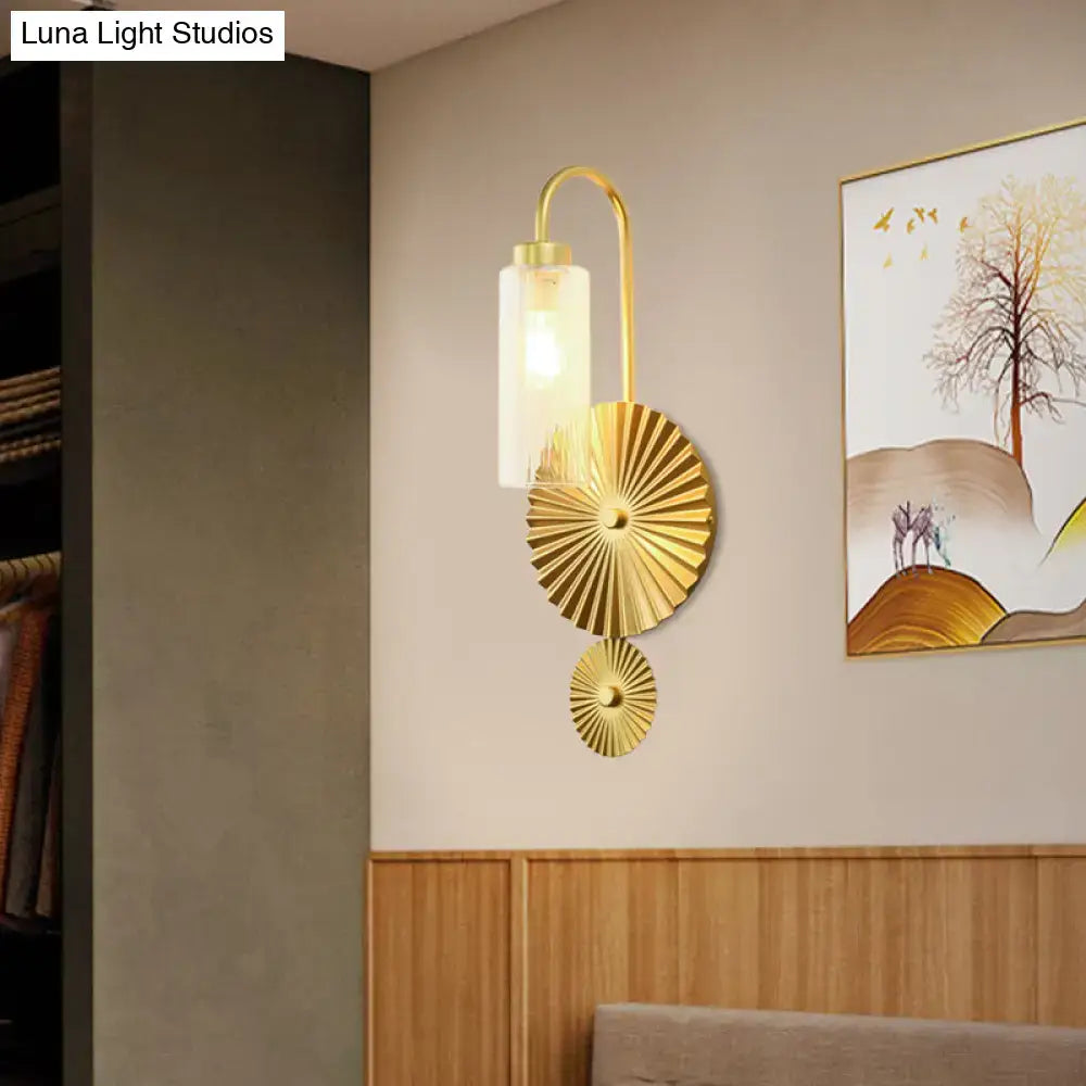Mid century brass gooseneck wall lamp – bedroom sunburst sconce