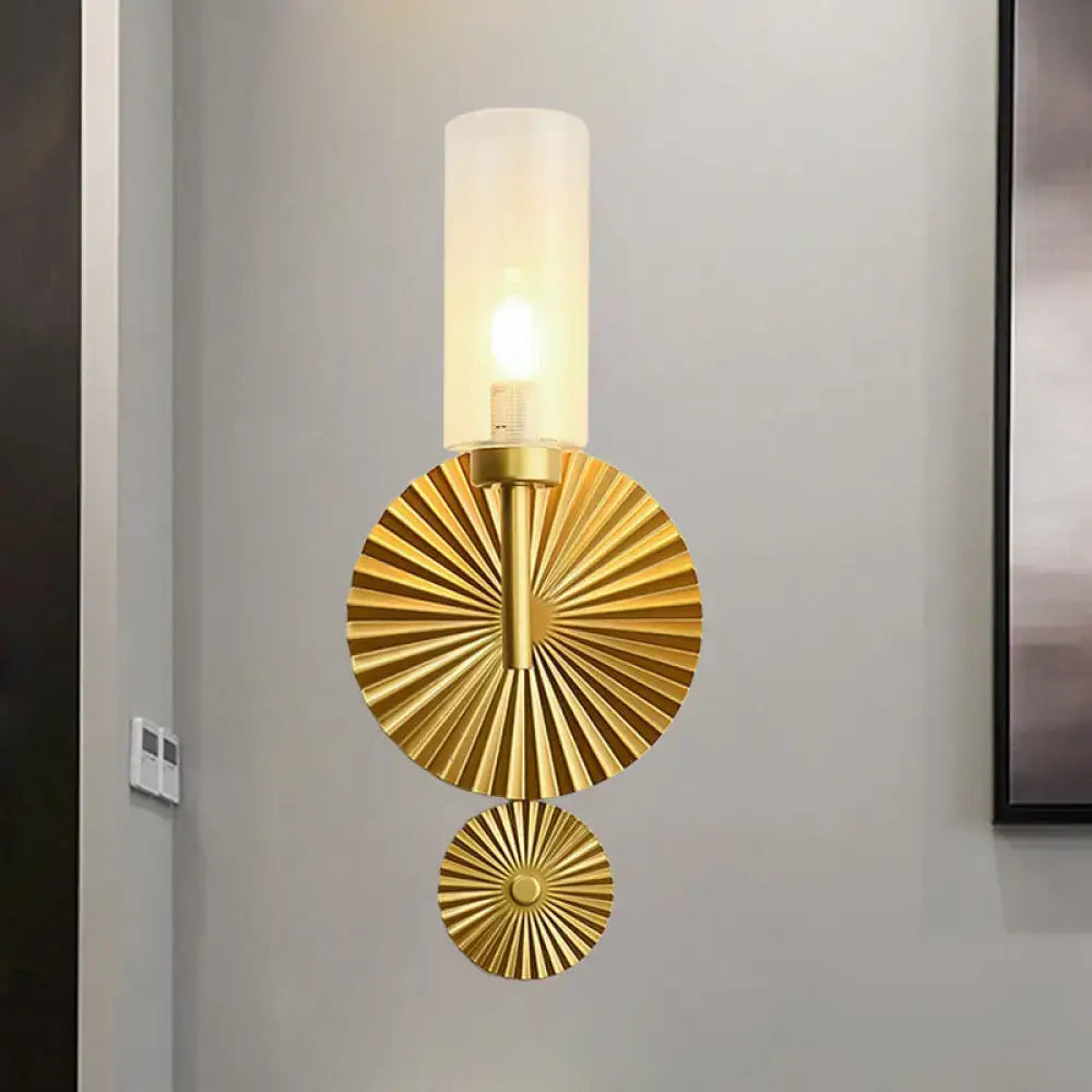Mid century brass scalloped backplate wall sconce bedroom amber glass