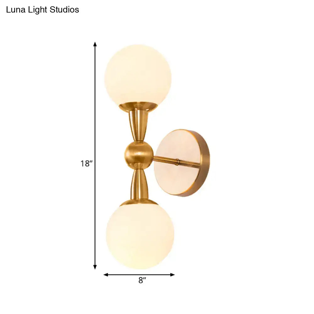 Mid century brass wall mount light – bedroom opal glass sconce