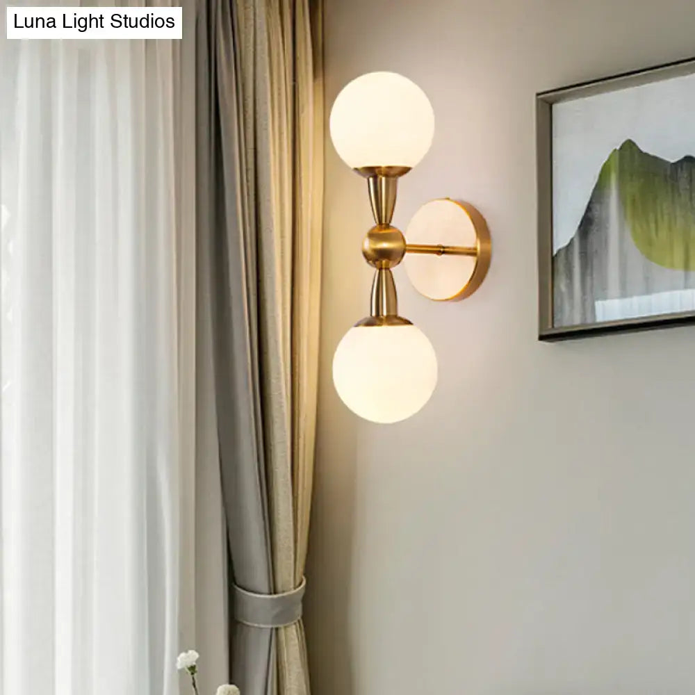 Mid century brass wall mount light – bedroom opal glass sconce