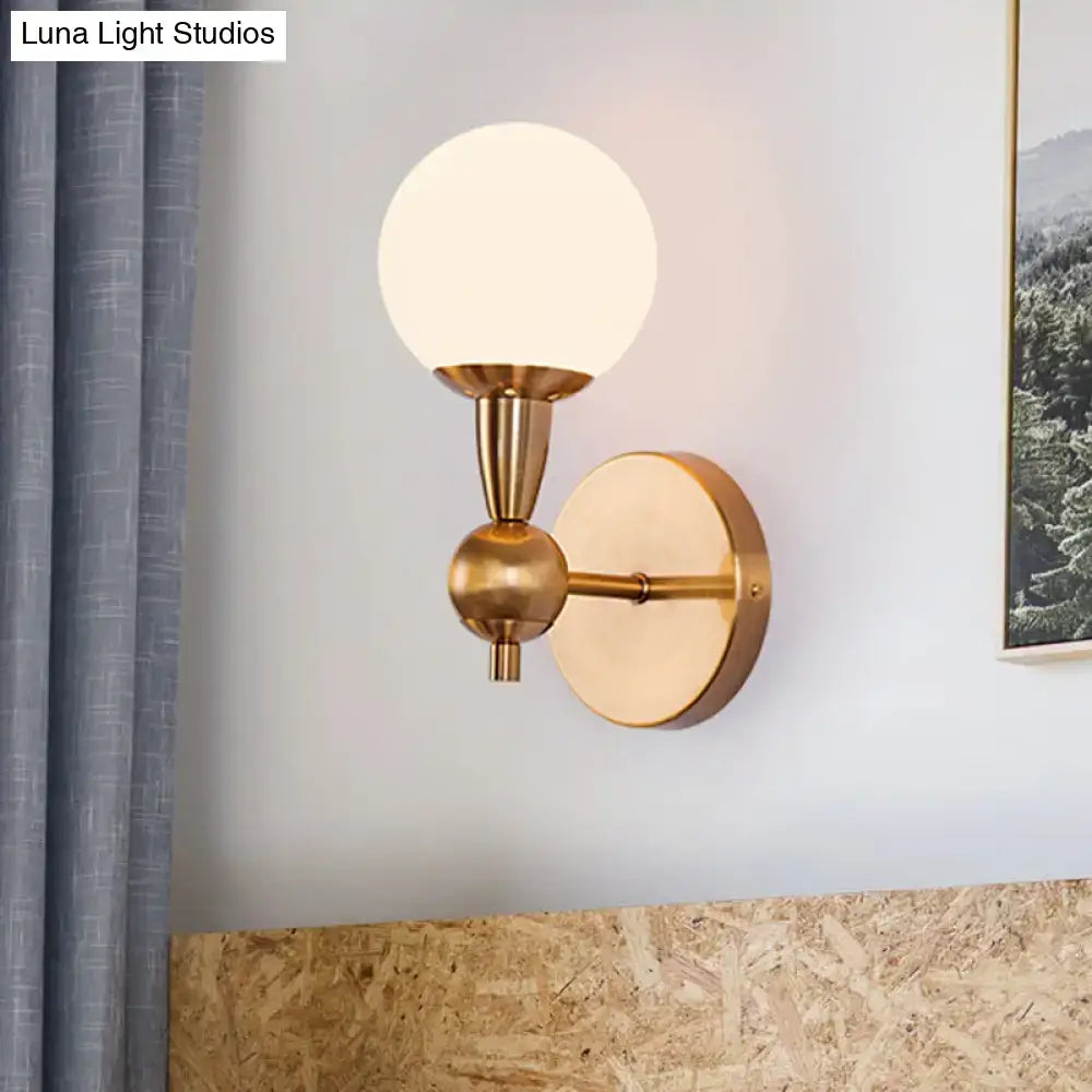 Mid century brass wall mount light – bedroom opal glass sconce