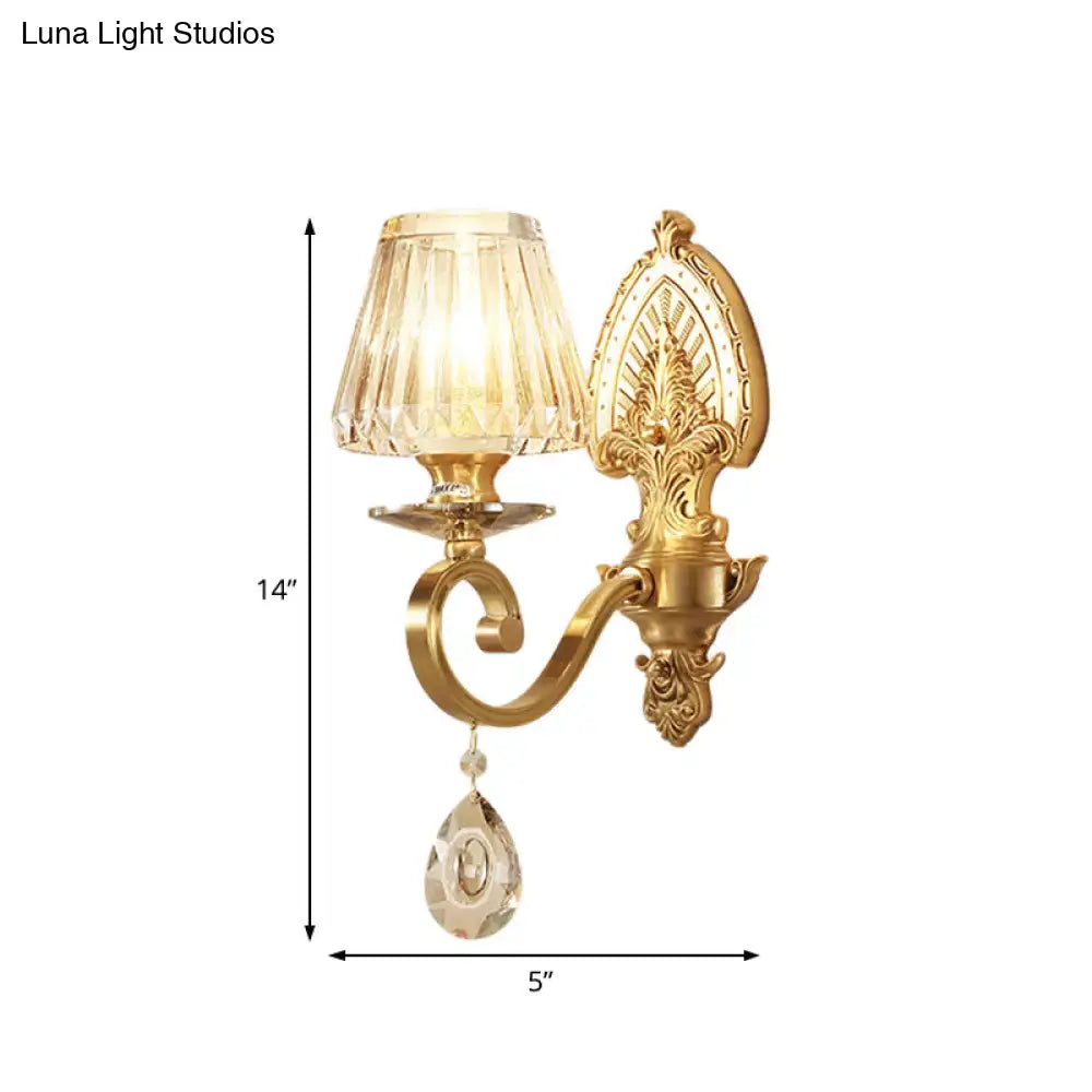 Mid century gold crystal wall sconce led living room light fixture