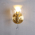 Mid century gold glass wall sconce with crystal droplet for bedroom
