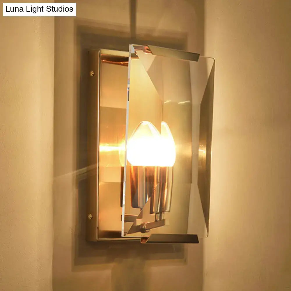 Mid century gold wall sconce with crystal shield for living room