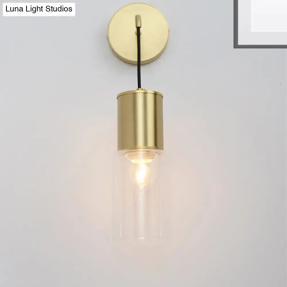 Minimal brass and glass wall sconce light bedroom curved arm lamp