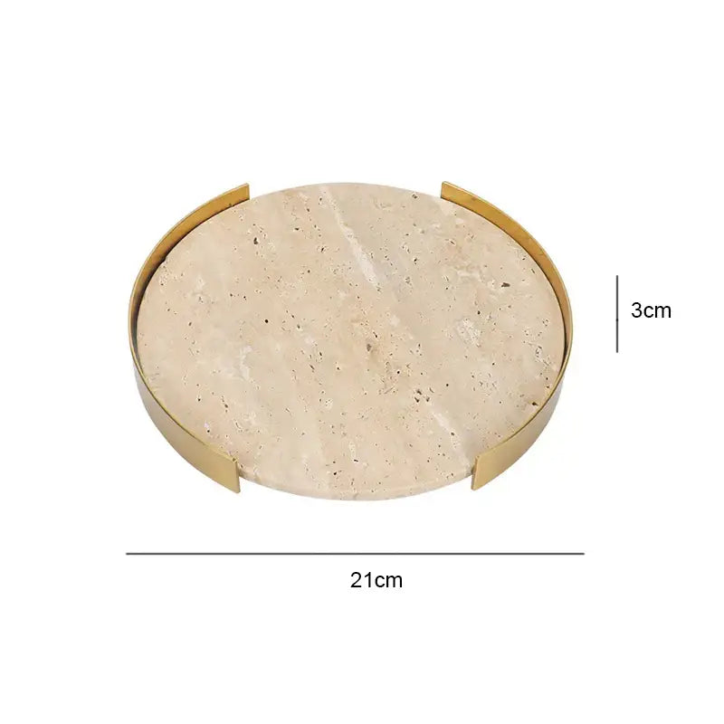 Minimalist beige brown travertine marble tray for dining room decor